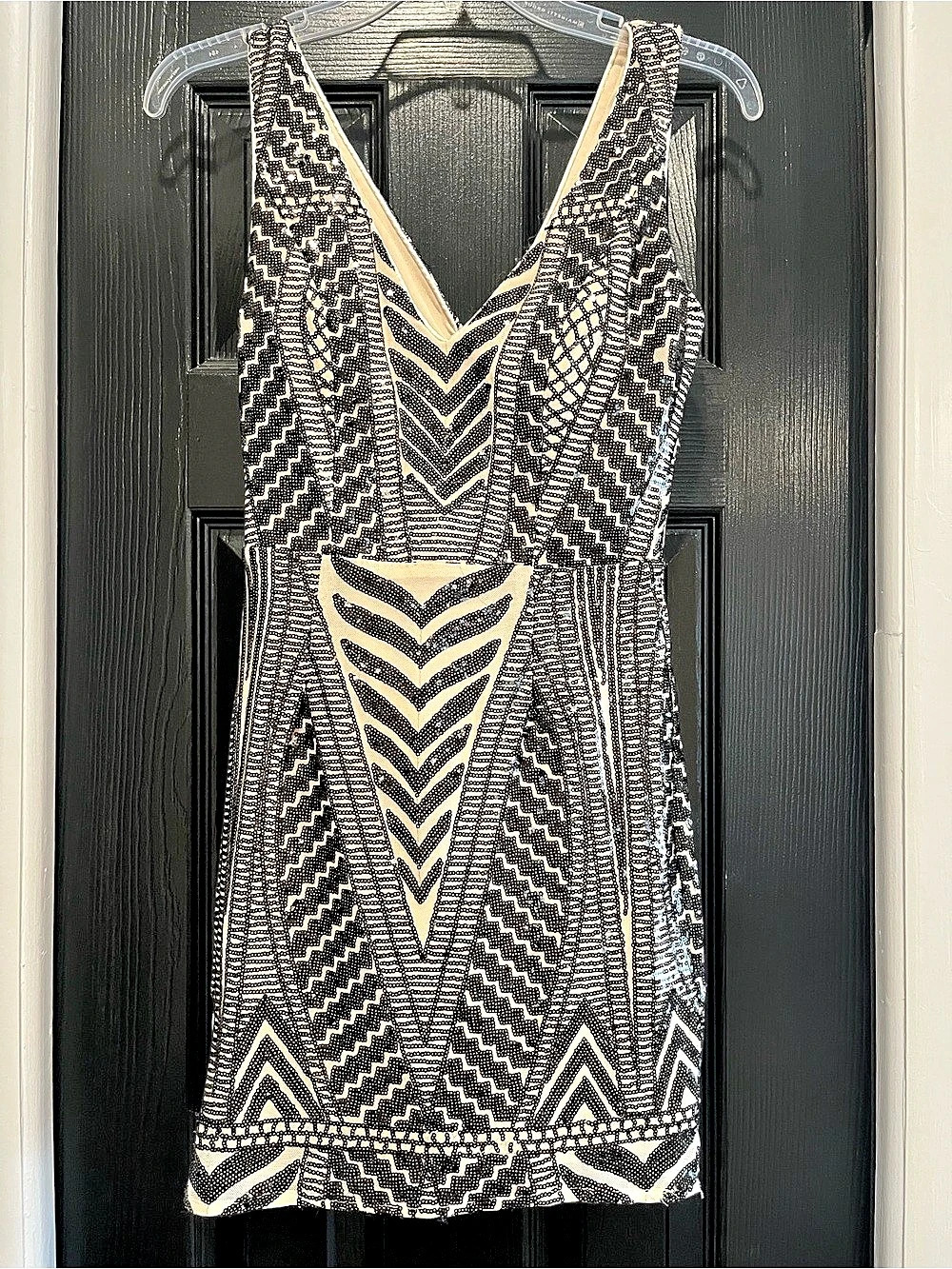 Lulus Party Like Me Black and Light Nude Sequin Bodycon Mini Dress Sequin XS
